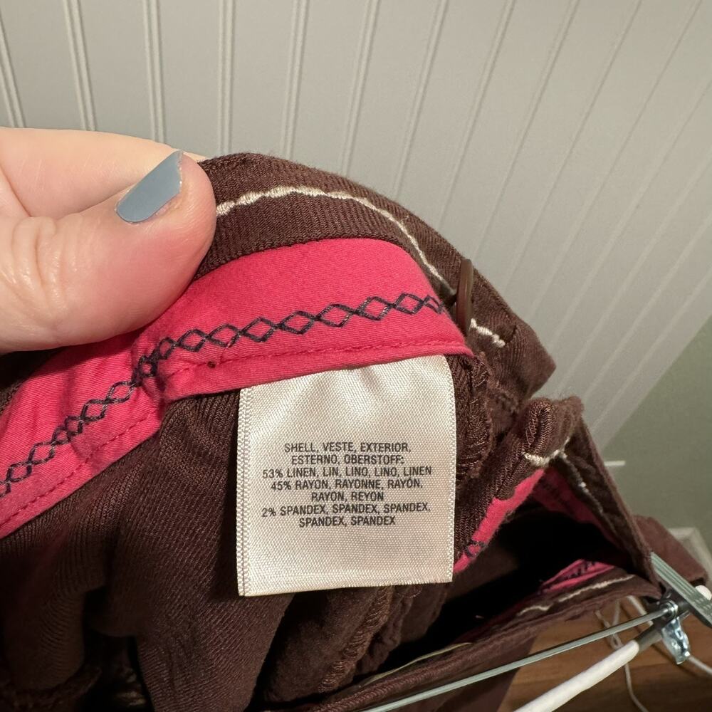 Anthropologie Elevenses Brown Linen Wide Leg Pants Size 12 - Picture 7 of 7